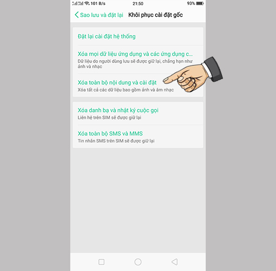Chọn xóa toàn bộ